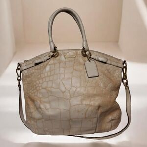 Coach Madison Sophia Cream Crocodile-Embossed Leather Handbag Shoulder Bag